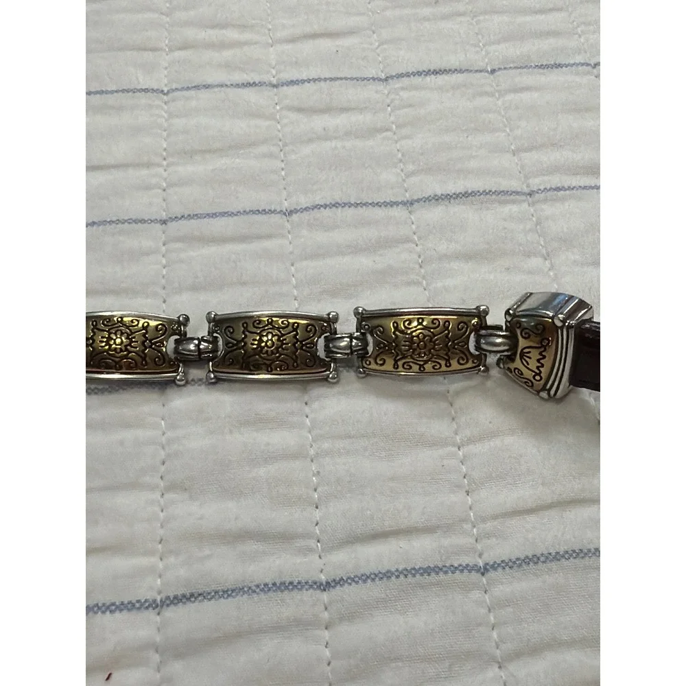 Brighton Brown Croc Leather Mixed Metal Link Belt Size 28 Two Tone Western 43908